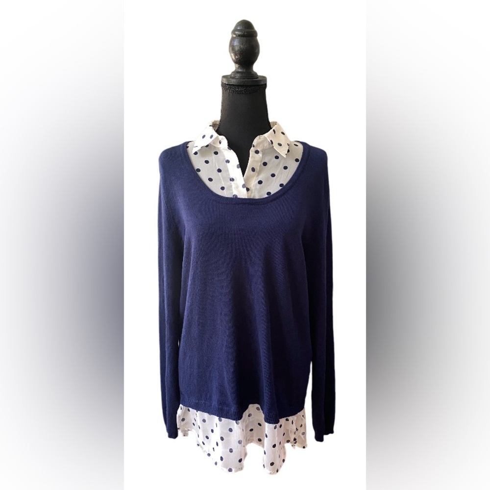 Roz & Ali: Navy Blue Sweater with White Collar and Blue Polka Dots